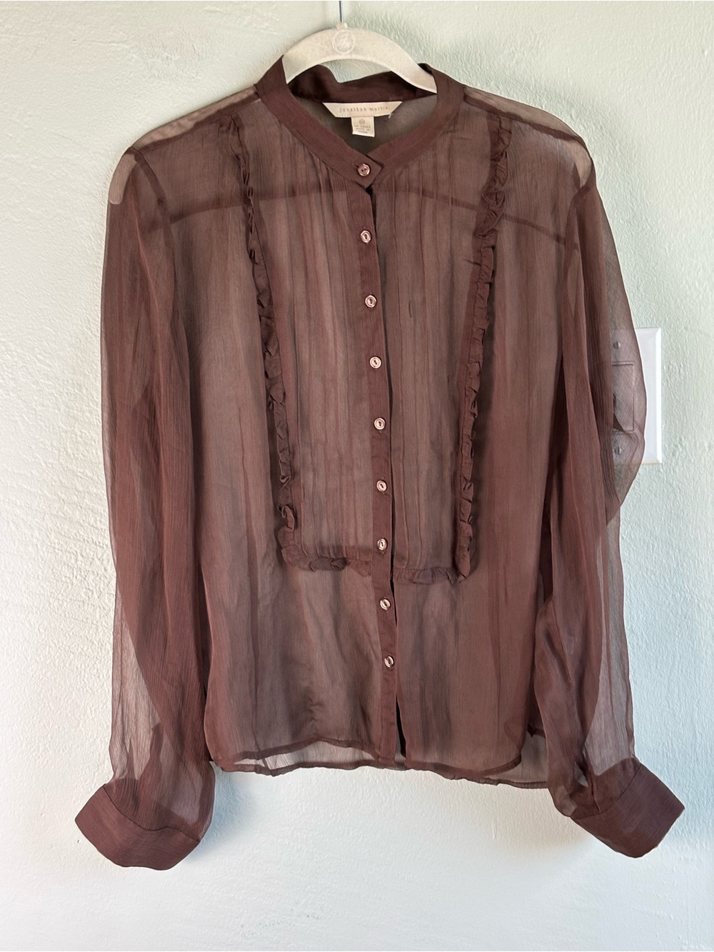 Bundle 2/$30! jonathan martin Sheer Ruffle-Front Blouse Brown Silk XL